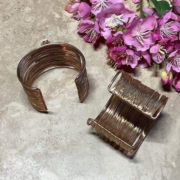 🌸 2PC BRACELET GOLD SET DRUZY BLING ONYX BUNDLE CUFF BOHEMIAN DIAMOND BOHO CHIC - Picture 3 of 7